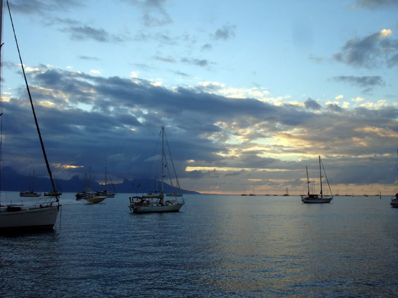 Sunset at the Marina Taina anchorage in Papeete, Tahiti
