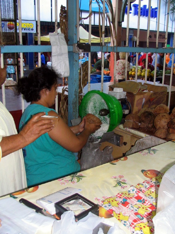 The quick way to grate coconut right out of the shell.