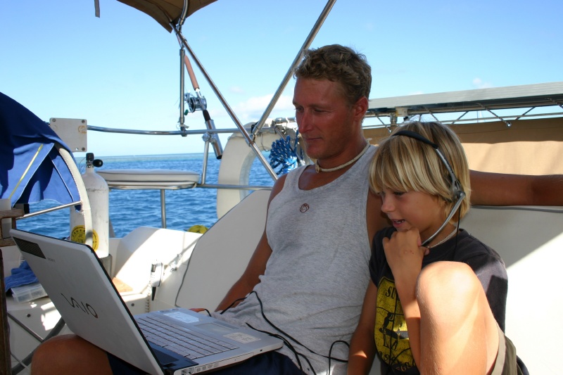 The blessings of technology, Skyping loved one's at home via the internet. You can see and talk to each other for free.