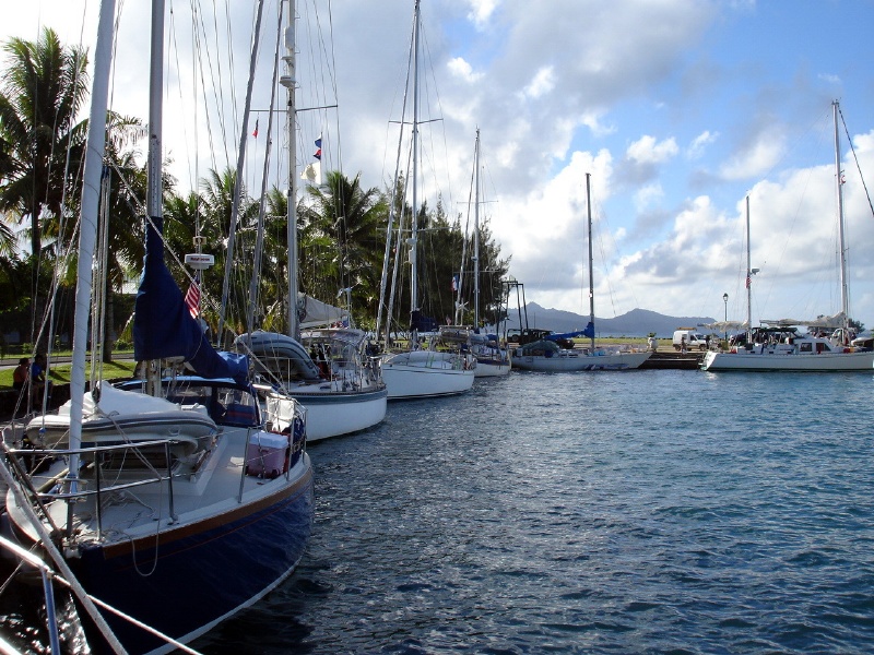 The gang's all here, on the dock in Uturoa Raiatea.