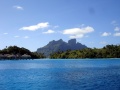Calm anchorage south of Toopua Iti, Bora Bora with Mount Otemanu in the distance